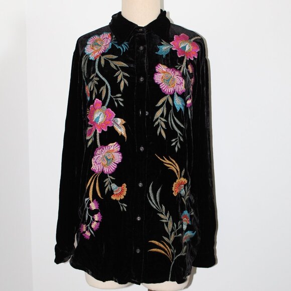 NWT Johnny Was Workshop Biya JWLA Embroidered Velvet Sidonia Pleat Blouse Top - Picture 2 of 7
